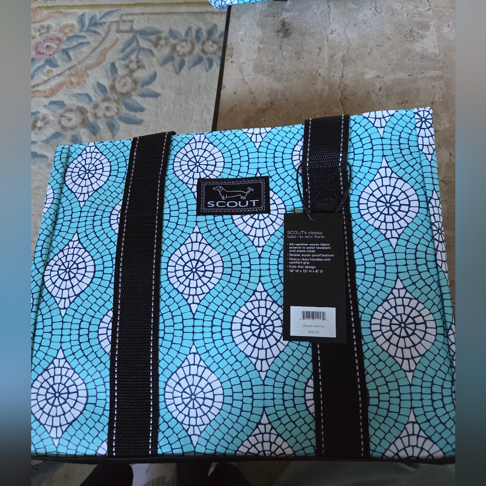 Scout Turquoise and White Mosaic Tote, Mosaic Aint So